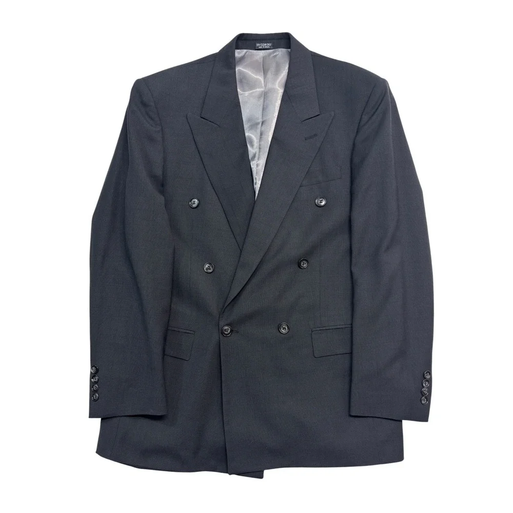 vtg Gianfranco Ruffini Italy 38R 39R 32x30 Double Breasted 2pc Suit Charcoal